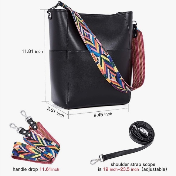 Bromen Vegan Leather Hobo Bucket Bag with two strap options - Picture 10 of 10